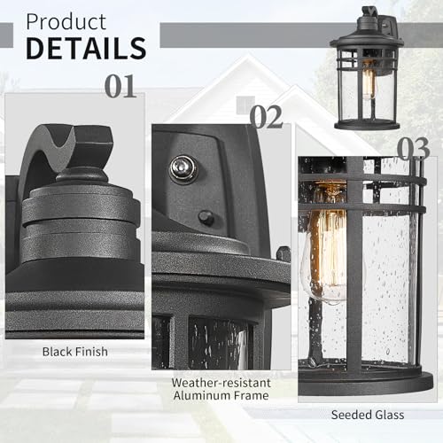 Image of Darkaway Dusk to Dawn Outdoor Porch Wall Light,Outside Wall Mounted Light Seeded Glass Exterior Waterproof Lantern 14.57inch Large Modern Wall Sconce Lighting for House Front Door Garage