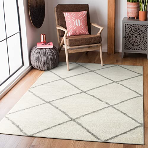 homeart Tapis pelucheux à poils longs pour salon, super doux et chaud, doublé en losanges pour chambre à coucher et décoration d'intérieur, taille S à XL (blanc, 80 x 150 cm)