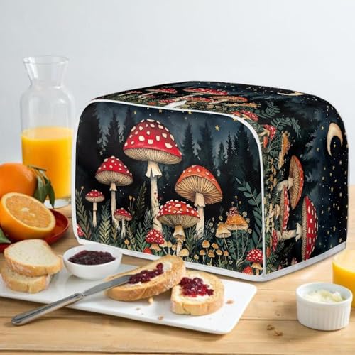 Image of Talayituse Mushroom Forest Moon Star Print Toaster Cover 4 Slice Wide Slot, Lightweight Bread Maker Cover Dust Protection Washable Appliance Bag, M