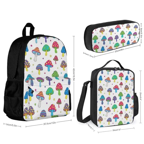 AMRANDOM Backpack Lunch Bag Backpack Set of 3 Daypack Rucksack (Mushroom)2