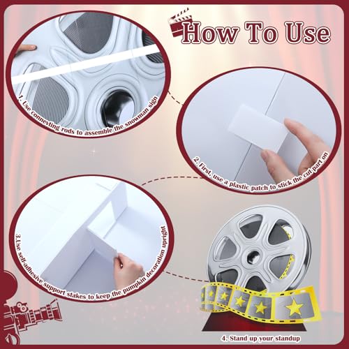 Image of DoubleFill 4 ft Movie Awards Night Party Decorations Film Reel Cardboard Cutout Stand Up for VIP Celebrity Red Carpet Events Premiere Party Decor Movie Theme Photo Props for Prom Night Backdrop