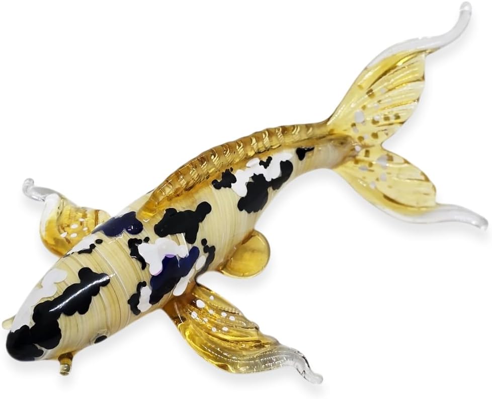 WitnyStore 5" White Black Yellow Long Tail Koi Carp Fish Artistic Blown Glass Figurine Hand-Blown Statue Tabletop Decoration Unique Collectible for Adult Collectors Handcrafted Elegant Home Room Decor