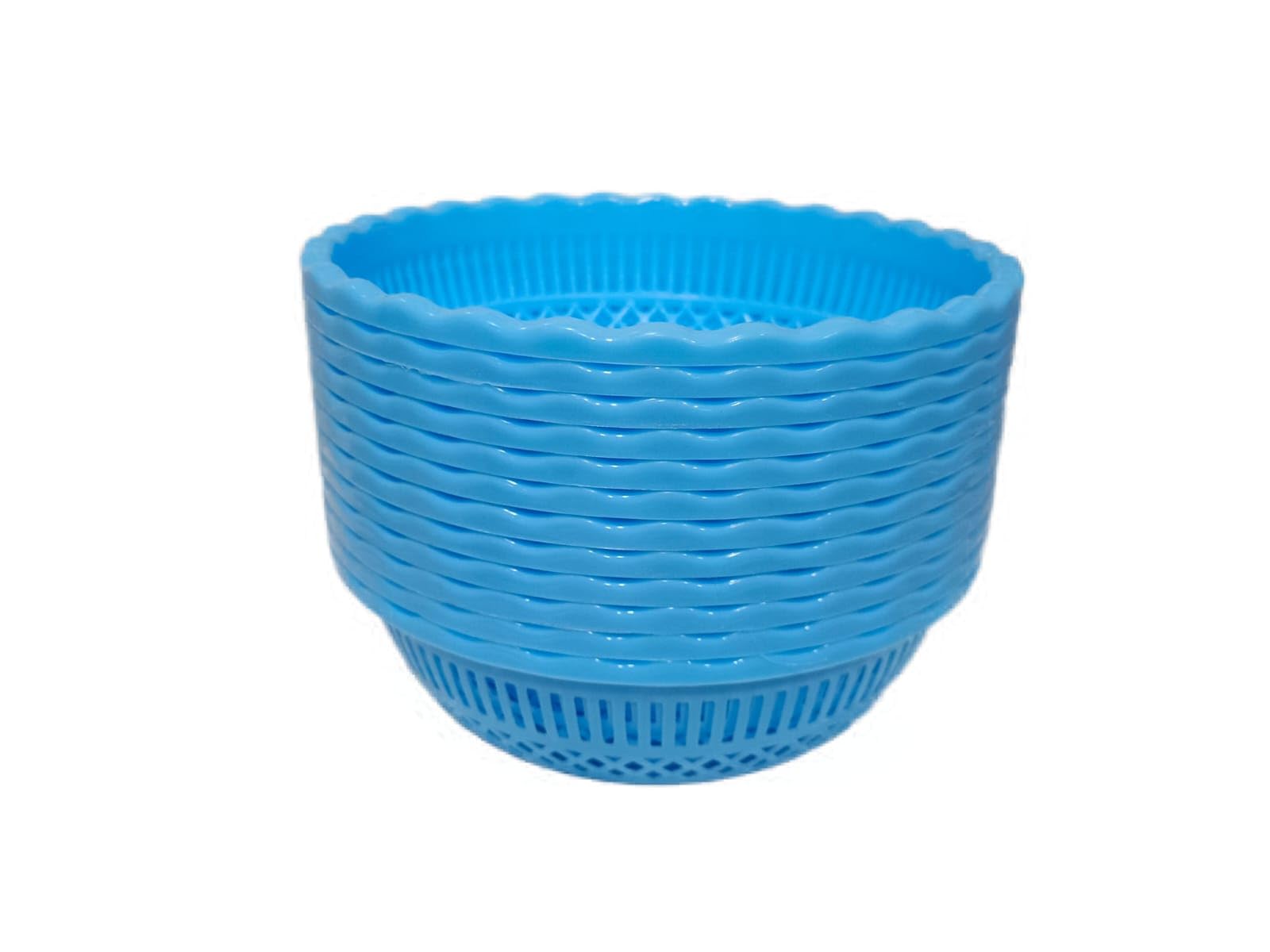 Multipurpose Plastic Storage Baskets, Round Design, Turquoise, Kitchen Organization, Stackable, Modern Flower Pattern, Fruit and Vegetable Storage, Set of 12 (Blue)-image-8