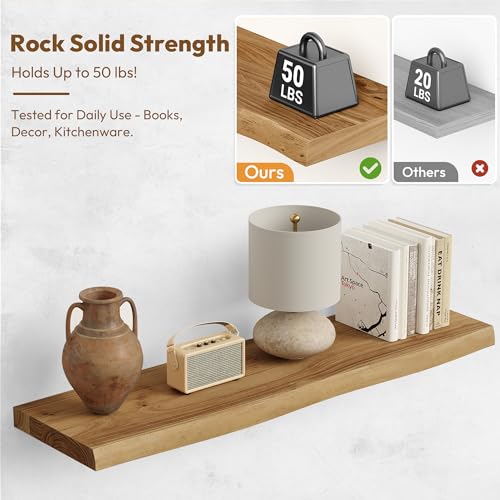 Image of Vivelove Wood Floating Shelves Live Edge 32 inch Set of 2, Natural