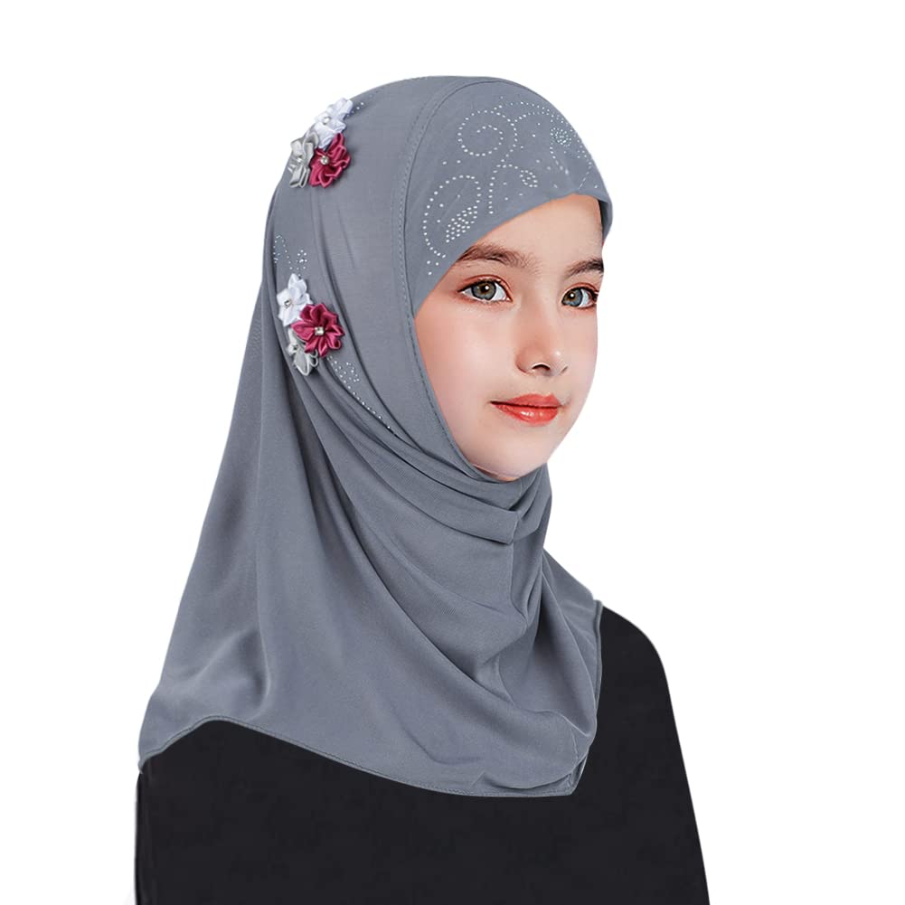 Hijab TINAYAUE Per Bambine 2-6 Anni - Turbante Islamico Copertura Completa Con Fiori E Strass - Sciarpa Araba Floreale Amira - Foto 13