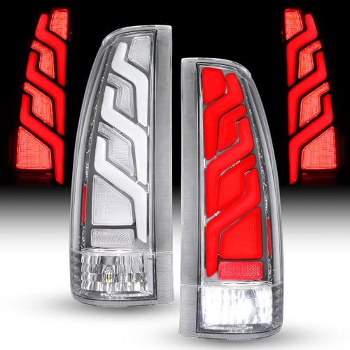 KIGEMOS Chrome Full LED Tail Lights for Chevrolet GMC GMT400 Fit 1988-1998 (C/K Series Silverado/Sierra) pickups 1992-1999 Suburban Tahoe Yukon 1999-2000 Escalade Plug & Play