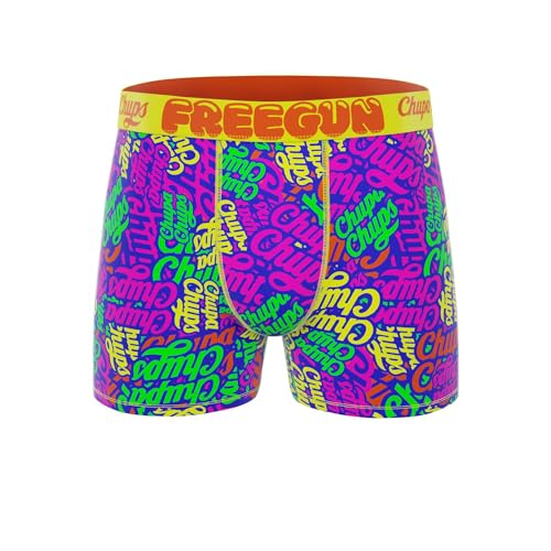 FREEGUN Calzoncillos de Hombre Chupa Chups | Estampado Sweet Colors | Cintura Elástica Ancha, 92% Poliéster, 8% Elastano y Forro de Algodón | Bóxer de Hombre (FR/ES, Letras, XL, Regular, Regular)