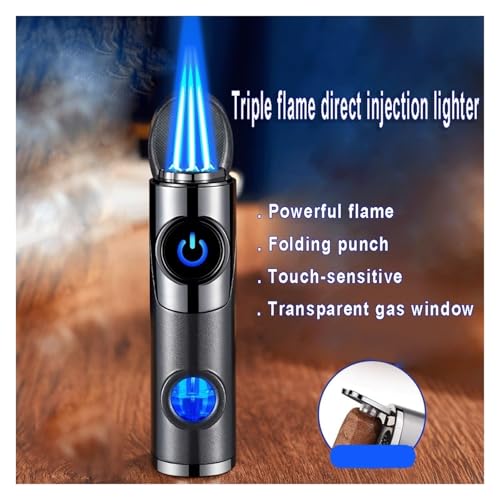 Encendedor de butano resistente al viento con llama triple y sensor táctil 3