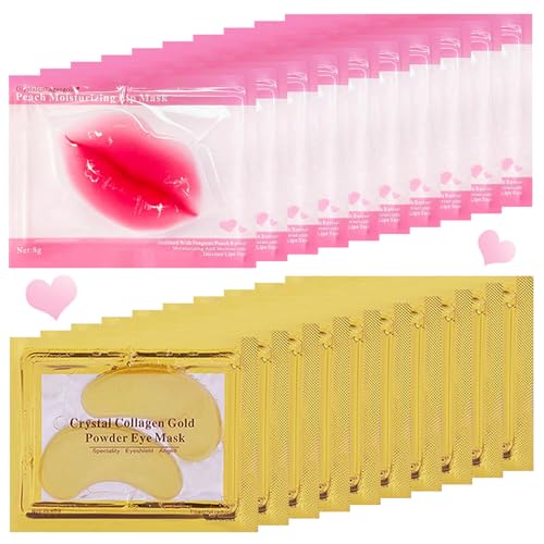 FNOLECY 20 Pairs Lip Mask & Eye Mask 24K Crystal Collagen Under Eye Patches for Puffy Eyes Party Favors Adults Bridesmaid Gifts Bachelorette Party Accessories Skincare Bulk Galentines Day Gifts