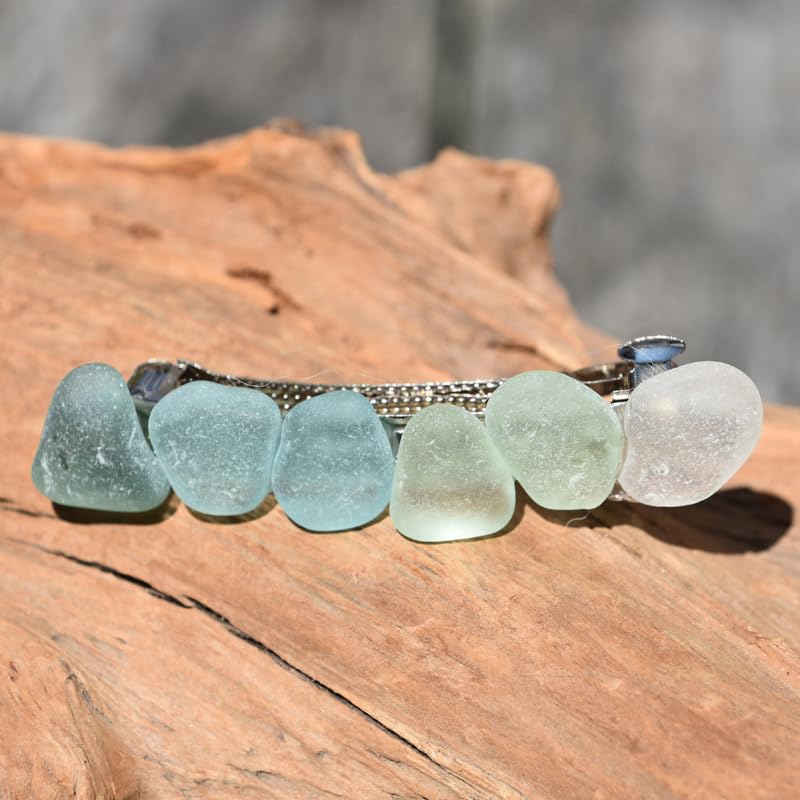 DejaVu Designs Genuine Frosted Shades of Teal Sea Glass French Barrette Hair Clip - 60 MM