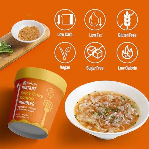 Image of Hethstia Konjac Noodle Soup, 6-Pack Instant Shirataki Noodle Spicy Curry Cups - Low Carb, Vegan, Keto, Gluten-Free, Ready-to-Eat Asian Pho, Low-Calorie Quick Meal, 34.32oz