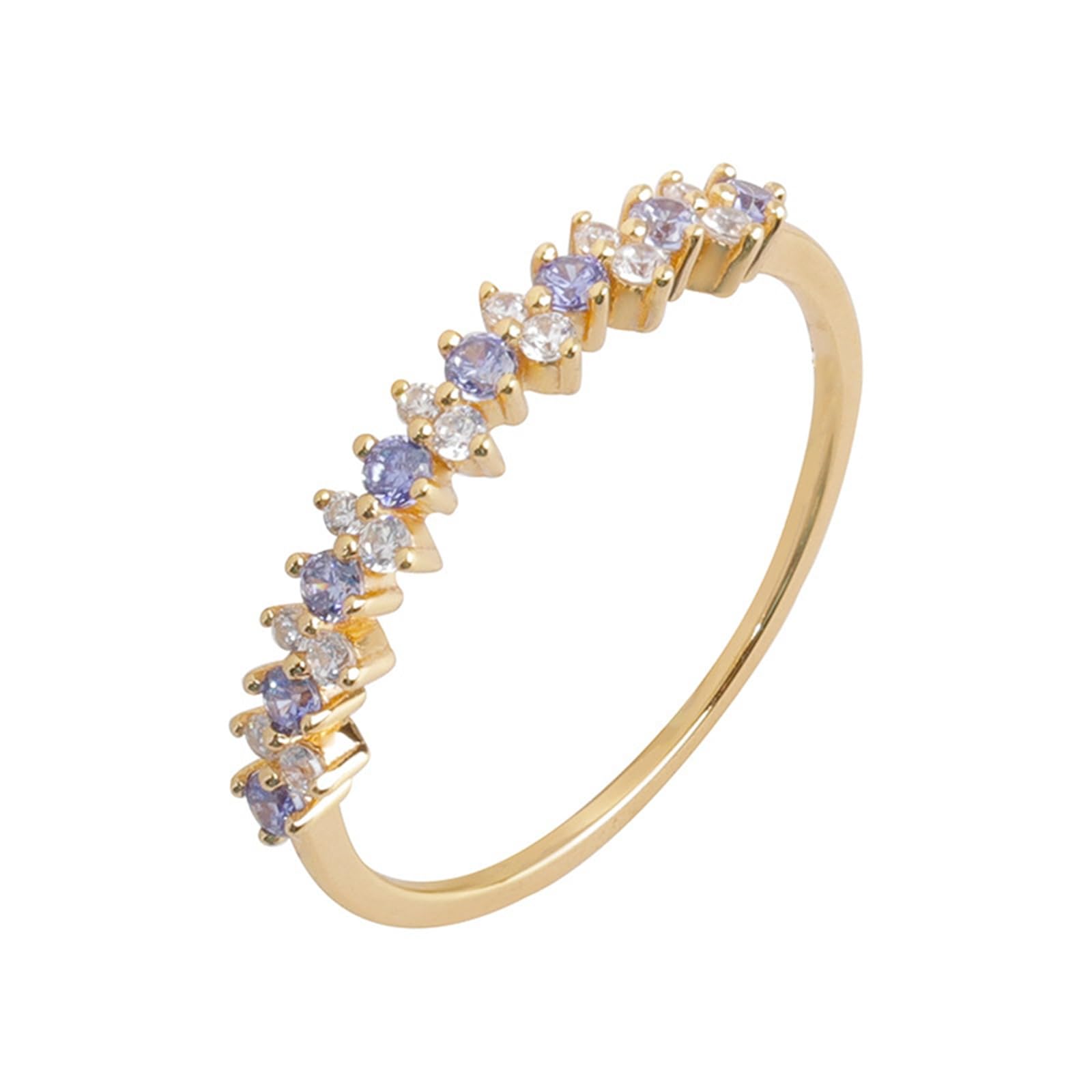 Anillo apilable de oro rosa 9 K/14 K/18 K para mujer, anillo fino con tanzanita sintética delicada