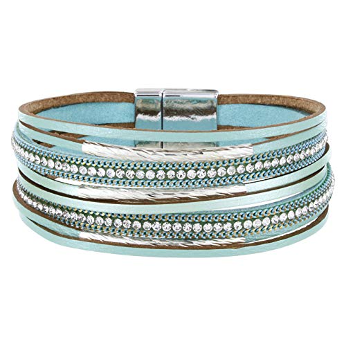 StarAppeal Armband Lederarmband mit Strass, Ketten und Schmuckelementen, Magnetverschluss Silber, Damen Armband (Mint)