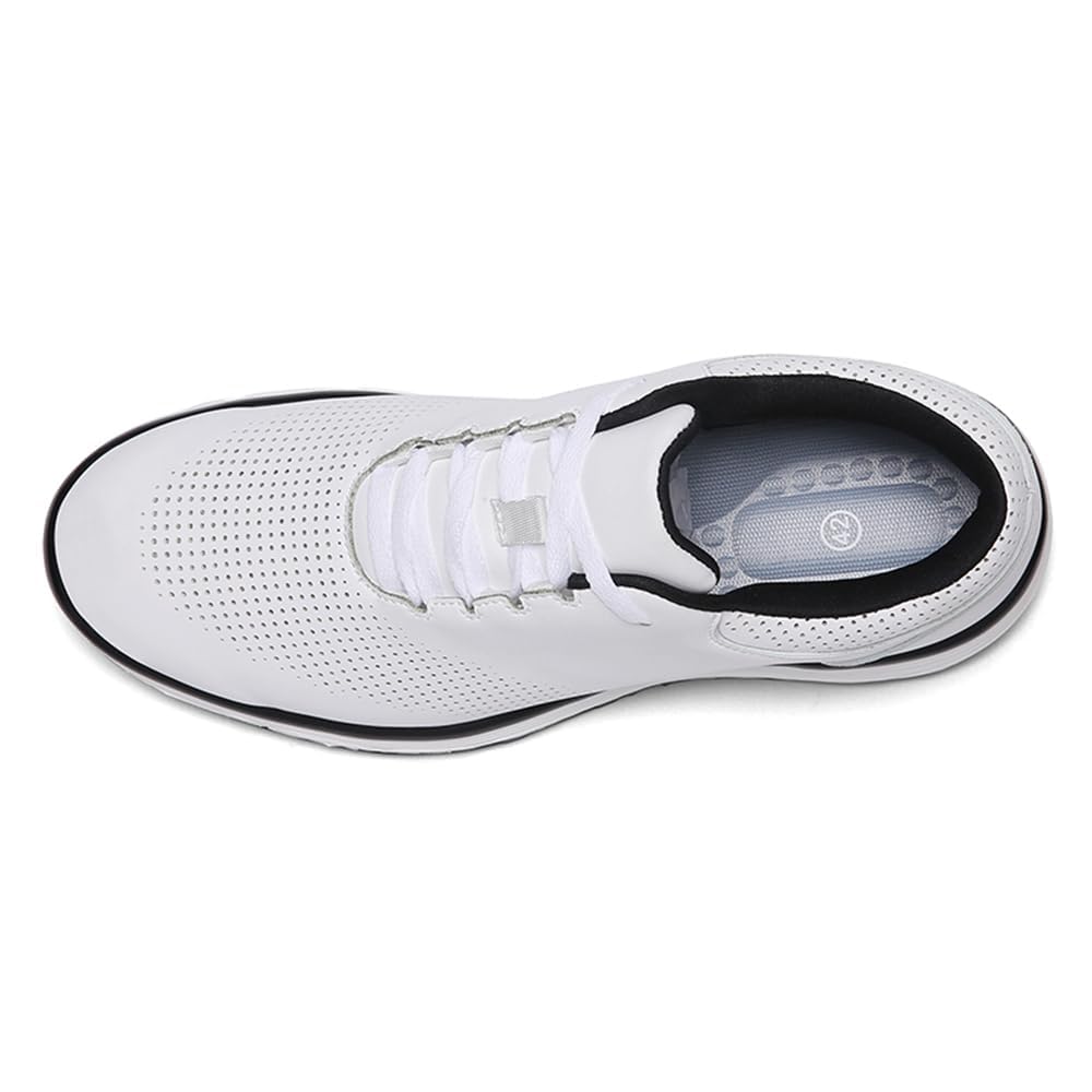 DAMANDO Men's Casual Golf Sneakers Comfort Golfers Sneakers Breathable Non Slip Leather Walking Business Footwears,White,9