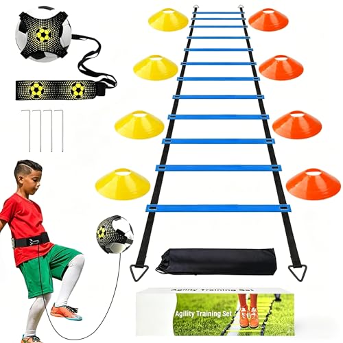 Kezidhp Entrenamiento Futbol, Conos Entrenamiento y Circuito Agilidad - Set Completo con Escalera de coordinación de 6m, 12 Conos y Lanzador de fútbol, Amantes del fútbol