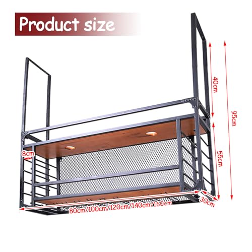 Support mural rustique industriel 140cm avec LED pour verres à vin