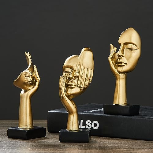 Awnr 3 Pcs Woman Face Statue Figurines Gold Decor Set Of 3 Abstract Art Sculpture For Modern Home Decor Living Room Tv Stand Mantel Shelf Decor Accents Office Table Decorations #TOP2