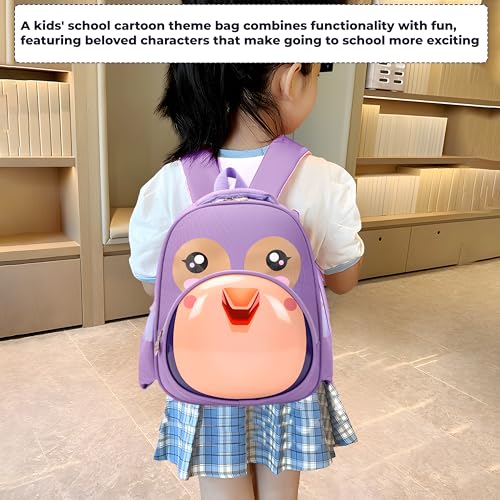Image of Bembika School Bag The Perfect Children Backpack and School Bags for Kids Compact Stylish Backpack for Kids Exceptional-Quality Kids Kindergarten Backpack and Travel Backpack- (Penguin|Purple)
