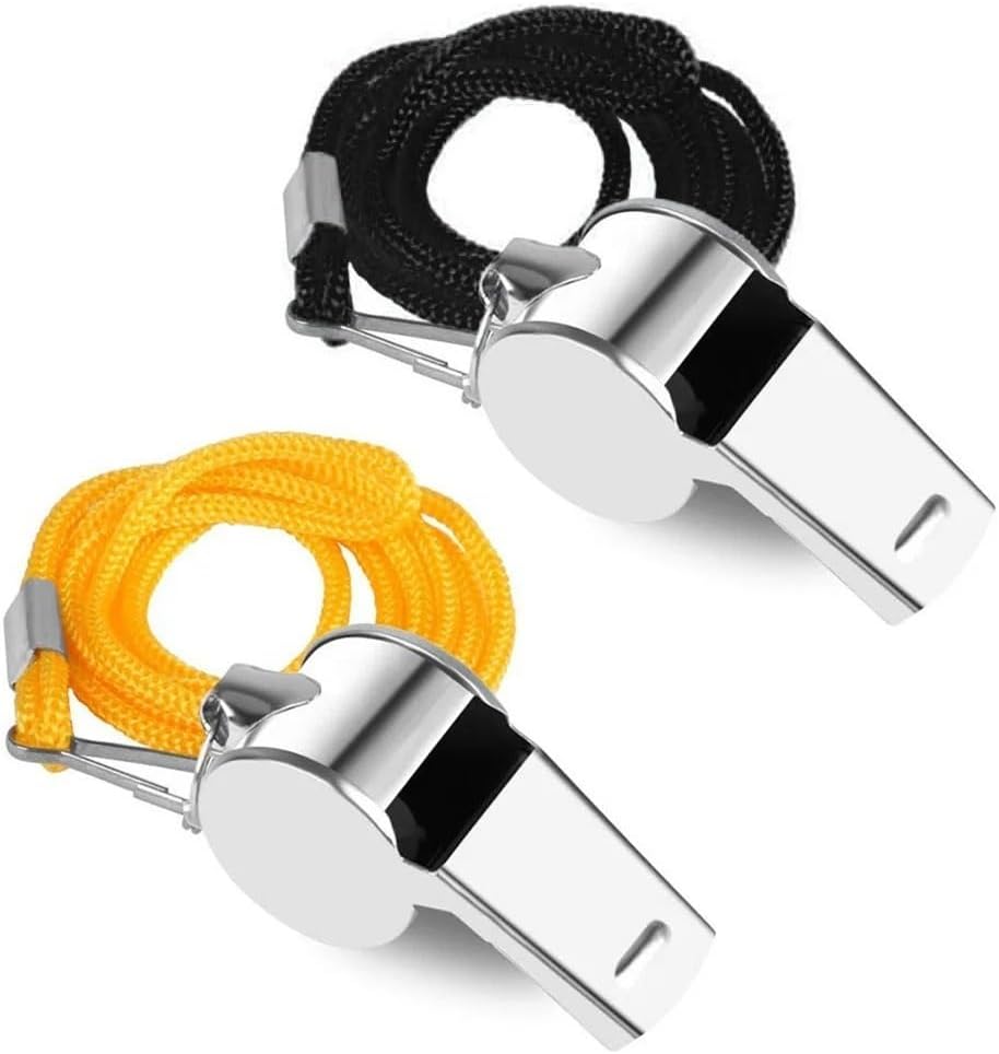 Survival Whistle with Rope Cheer Whistles Loud Crisps Sound Whistle Soccer Football Basketball Training Whistle(5PCS Black Rope)