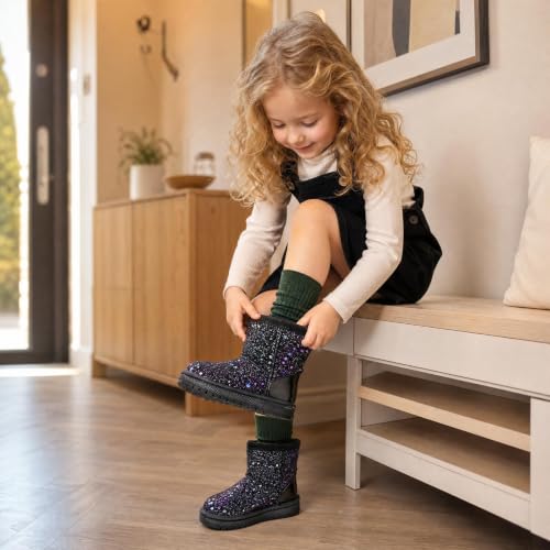Image of Girls Winter Boots Toddler Girl Boots Warm Sparkle Sequin Outdoor Non-Slip Snow Boot for Little kids