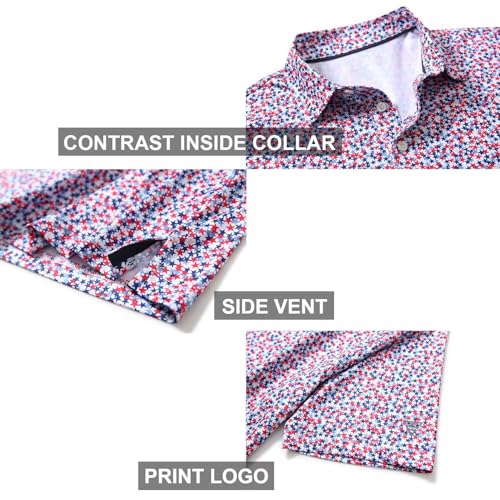 Image of Golf Shirts for Men Dry Fit Short Sleeve Print Performance Moisture Wicking Polo Shirt