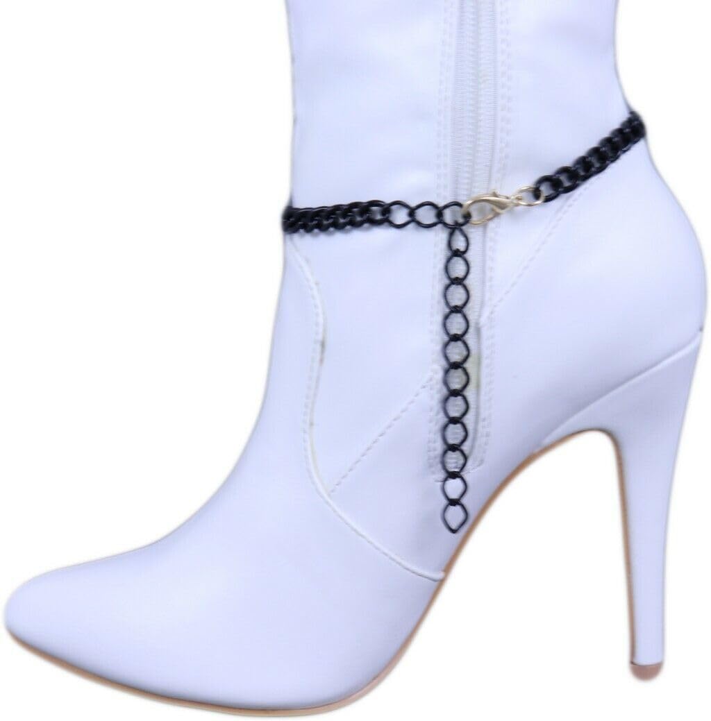 Women Boot Bracelet Black Metal Chain Shoe Anklet Big Gold Lion Medallion Charm Fashion Jewelry SET Made In USA BC197