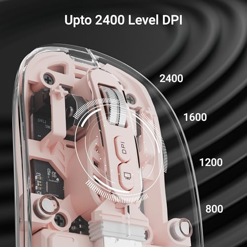 Image of ZEBRONICS Sheer Rechargeable Wireless Mouse, Dual Mode (2.4GHz + BT), Dual Bluetooth, Silent Operation, Transparent Body, RGB, Battery Indicator, for Mac | Laptop | Computer (Pink)