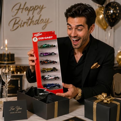 Image of 1:64 Scale Diecast Alloy Formula Racing Car Set of 6 - Metal F1 Style Mini Collectible Toy Cars with Free Rolling Wheels, Realistic Racing Models for Kids, Boys, Adults & Collectors Gift Set