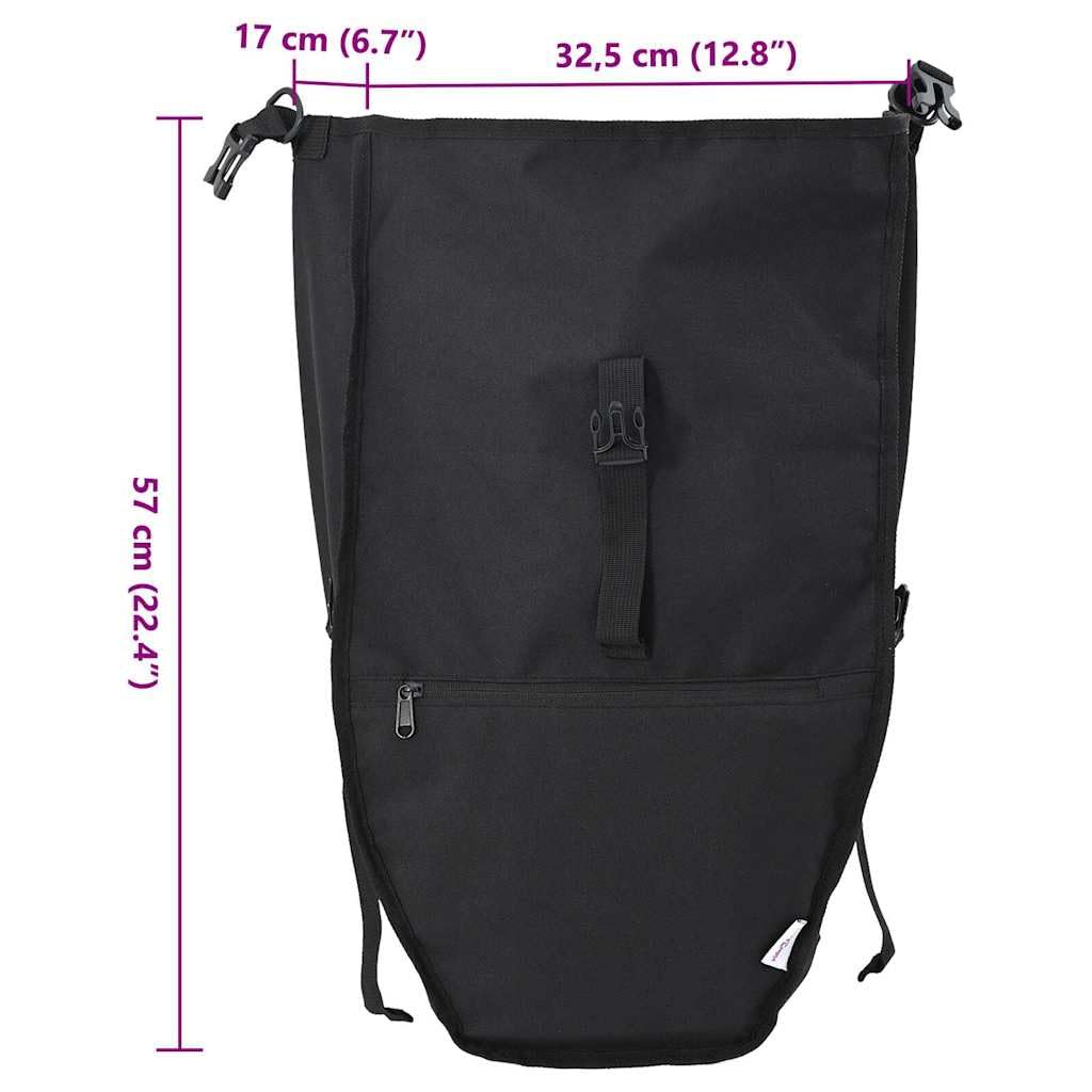 Borsa per bicicletta nera in poliestere idrorepellente, 32,5 x 17 x 57 cm, 0,85 kg, robusta e portatile per bici da città, MTB, E-bike, pendolari e escursioni all'aperto