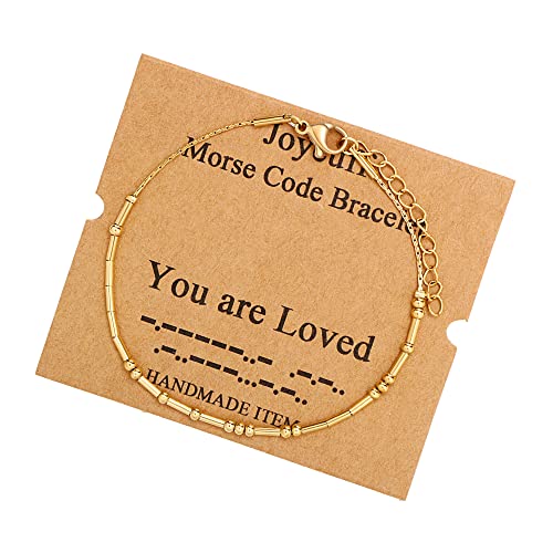 Image of JoycuFF Inspirational Morse Code Bracelets for Women Silver Beads Jewelry Encouragement Mantra Gifts for Her