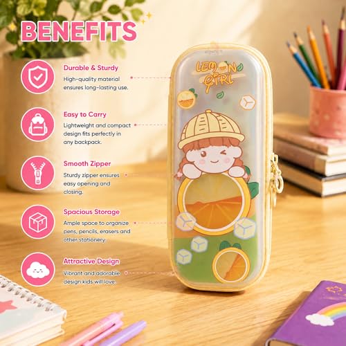 Image of WISHKEY Pencil Box for Kids Cute Cartoon Hardtop Pencil Case with Zipper Large Capacity Stationery Organizer Box for School Boys & Girls Durable Waterproof Pencil Pouch Random Design /Color