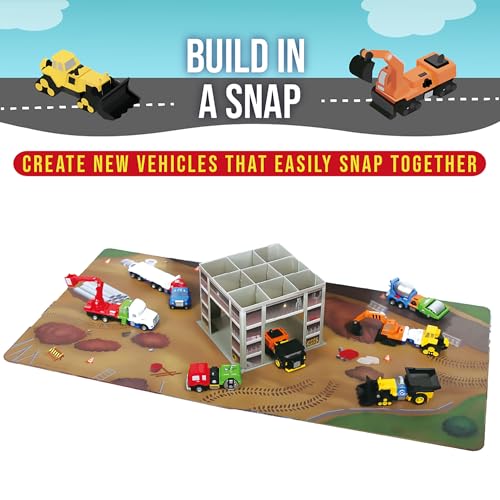 Popular Playthings Magnetic Vehicles for Toddlers 1-3, Mini Mix or Match Car Toys, Set of 7 Gift for Kids - Construction Trucks