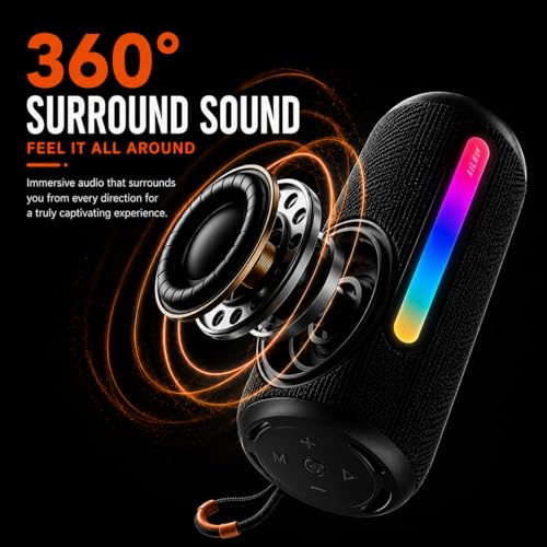 Image of AILKIN Portable Bluetooth Speakers Wireless | 12W Powerful Sound, 360 Surround Sound, Splash Proof Design, RGB Light & TWS Stereo Pairing | Mini Wireless Speaker for Home, Travel & Outdoor
