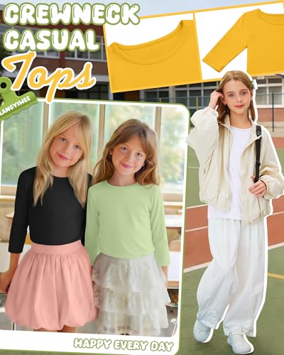 Image of 4 Pack Girls 3 /4 Sleeve T Shirts Kids Crewneck Elbow Sleeve Casual Tops Solid Basic Cute Teen Tees 5-14Y
