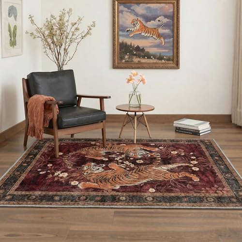 GENIMO Orientteppich 120x170 cm, Persischer Medaillon Läufer, Vintage Kurzflor in Dusty Rust, Waschbar & rutschfest, pflegeleichter Teppich für Flur, Küche, Eingang