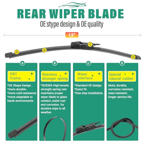 Image of 26 inch 19 inch 13 inch Windshield Wiper Blades Replacement for Range Rover Velar 2018 2019 2020 2021 2022 2023 2024 2025 Land Rover Velar L560 Premium All Weather Front Rear Wipers Set - OEM Quality (Pack of 3)