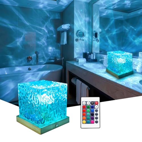 Image of RICHMYC Ocean Wave Projector Light, 16 Colors Gradual Rotating Water Lamp with Remote Control, Beach Decor Sea Themed Northern Lights Projector for Office Bedroom Bar Restaurant(Cordless)