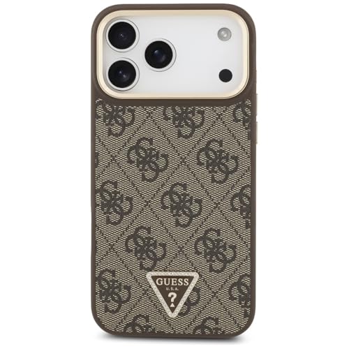 Coque iPhone 17 Pro Max Guess Logo Triangle 4G compatible MagSafe marron et doré - 3
