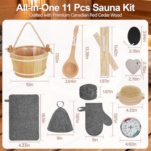 11 Pcs Sauna Accessories Set, Canadian Red Cedar 4L Wooden Sauna Bucket Kit - Image 2