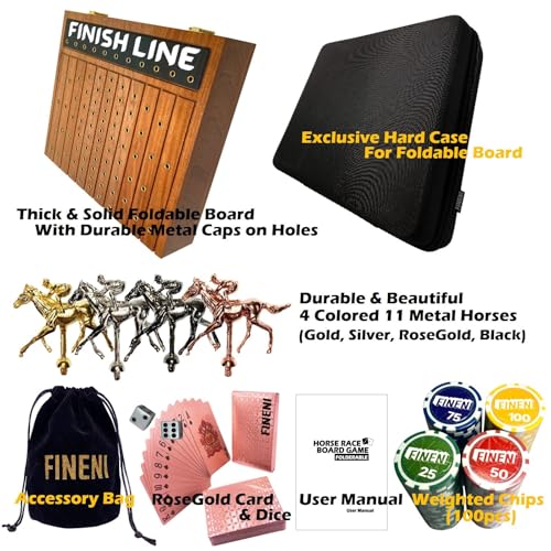 Juego de Mesa de Carreras de Caballos para Adultos, Tablero Plegable con 11 Caballos Metálicos de Lujo (Oro, Plata, Negro, Rosado), Tablero de 24", 100 Fichas, Dados y Carta Rosada (Sapele) miniatura 6