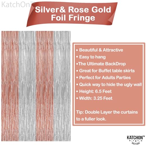 Image of KatchOn, Silver and Rose Gold Fringe Backdrop, Pack of 2 | Silver & Rose Gold Streamers for 16th Birthday, Baby Shower | Bachelorette Party, Bridal Shower Decorations | Graduation Decorations 2026