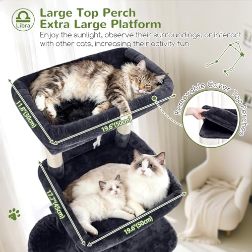 Image of Globlazer Heavy Duty Cat Tree 78 inch Sturdy Cat Tower for 20lbs Large Adult Cats, Symmetrical Aesthetic Big Cat Tree with Extra Large Platform, 2 Scratching Boards, Z78, Dark Grey