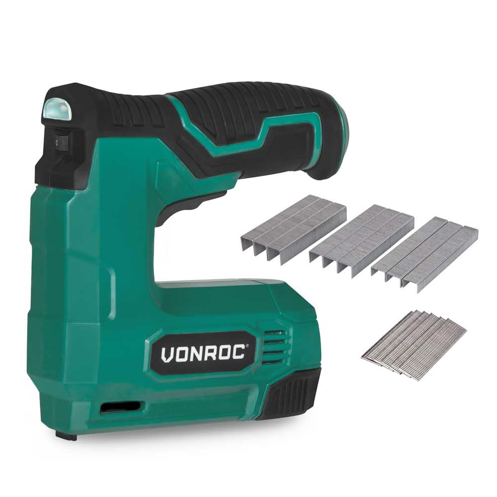 VONROC Agrafeuse Cloueuse Electrique, 900 agrafes, 300 clous, 4V