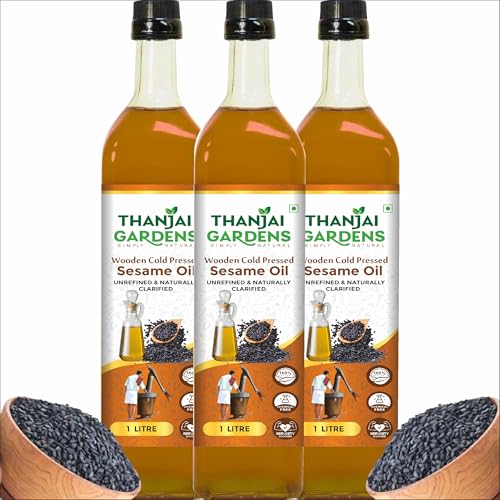 Image of THANJAI GARDENS Wooden Cold Pressed Gingelly Oil, 3 L