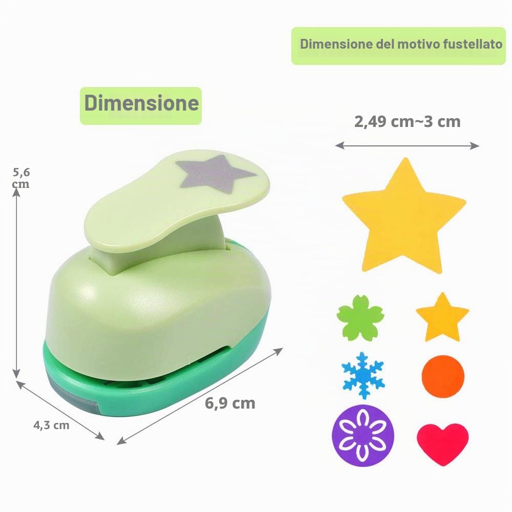 UCEC Set di 6 perforatori a motivi per lavori manuali con carta per biglietti di auguri fai-da-te 6,8 cm x 4,3 cm x 5,5 cm