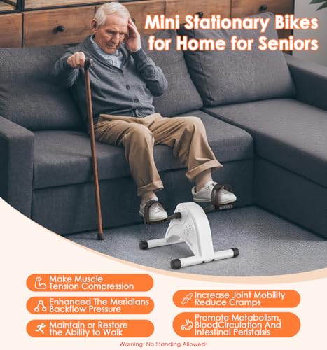 Image of 12-Levels Mini Exercise Bike Under Desk with LCD Display, Quiet Electric Bidirectional Bicycle Pedals for Home for Seniors, Stationary Bike Under Desk for Leg & Arm Physical Therapy Exerciser