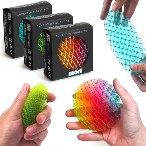 Morf Fidget Worm Toy - Desk Fidgets for Adults - Quiet Worm Fidget Toy Sensory Toys - Fun and Interactive Fidget Toy for Kids - USA Patent Pending Morf Toys (Green, Blue, Rainbow, Small | 3 Pack)