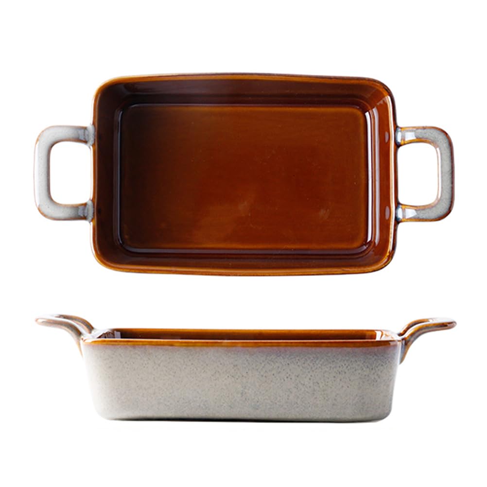 Dxcaicc Plato para Lasaña Rectangular De Cerámica Marrón para Hornear, 2 Piezas, Diferentes Tamaños Disponibles, Bandeja para Hornear con Doble Asa, Mayor Vida Útil,6.5inches