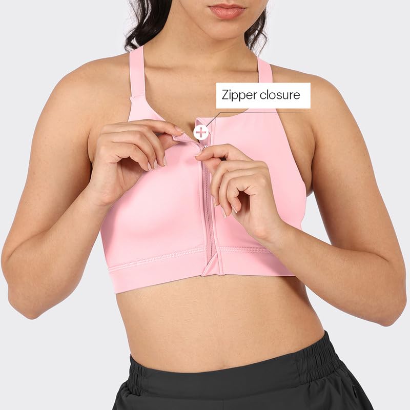 Image of BlissClub Zip-Up Sports Bra | Front Zip Closure | Attached Hook for Extra Support | Adjustable Straps | Removable Cups