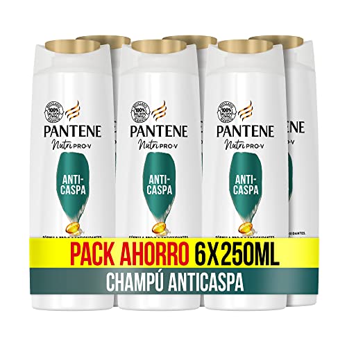 Pantene Champú Anticaspa Nutri Pro-V, fórmula Pro-V + antioxidantes, para todo tipo de cabello, 6 x 250 ML